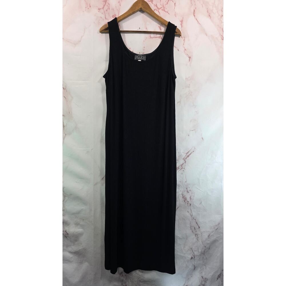 Alex Evenings Dress Womens 18W Black Slinky Long Maxi Rib Pleated Mother Bride